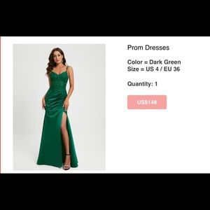 Dark Green Prom Dress from JJs House. Never worn. Slit & a normal cut back.